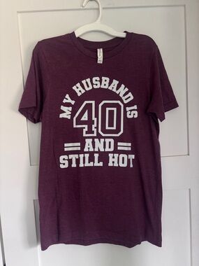 Women’s Maroon Graphic Tee - 'My Husband is 40 and Still Hot'
